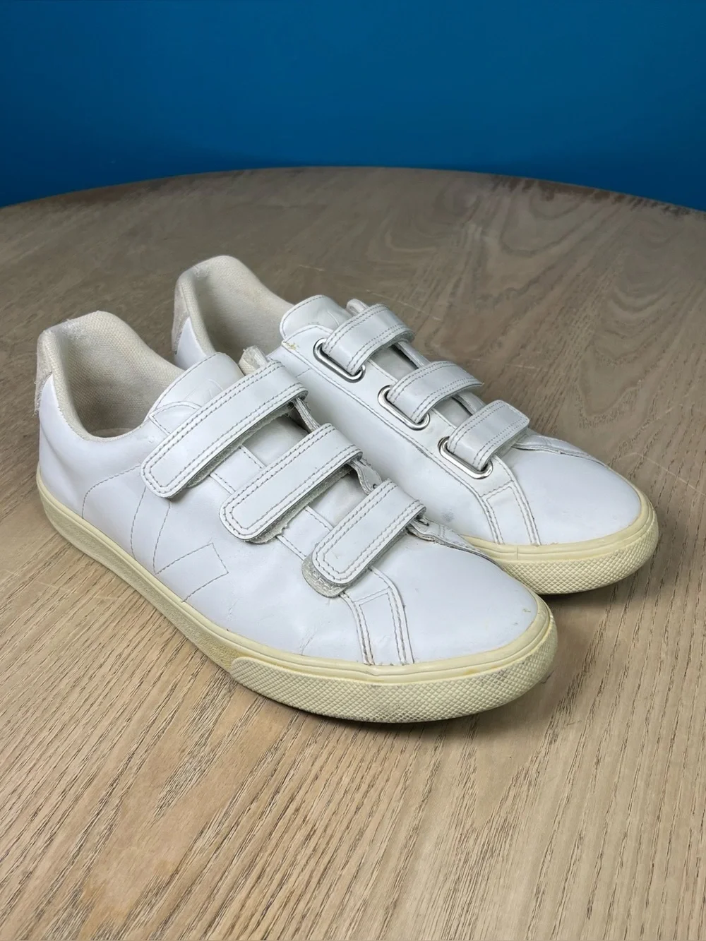 Veja 3-Lock Esplar Low Sneakers White Leather Triple Strap Women’s Size 8